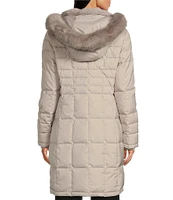 Donna Karan Quilted Puffer Faux Fur Hooded Zip Front Walker Coat