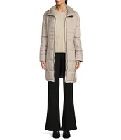 Donna Karan Quilted Puffer Faux Fur Hooded Zip Front Walker Coat