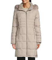 Donna Karan Quilted Puffer Faux Fur Hooded Zip Front Walker Coat