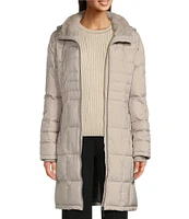 Donna Karan Quilted Puffer Faux Fur Hooded Zip Front Walker Coat