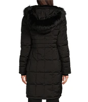 Donna Karan Quilted Puffer Faux Fur Hooded Zip Front Walker Coat