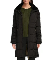 Donna Karan Quilted Puffer Faux Fur Hooded Zip Front Walker Coat