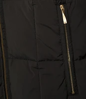 Donna Karan Quilted Puffer Faux Fur Hooded Zip Front Walker Coat