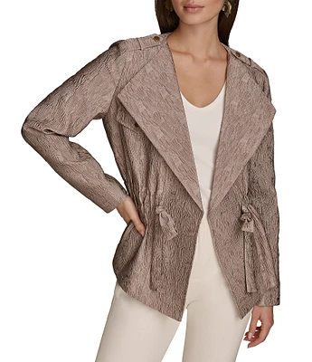 Donna Karan Ripple Weave Jacquard Open Lapel Long Sleeve Tie Front Jacket