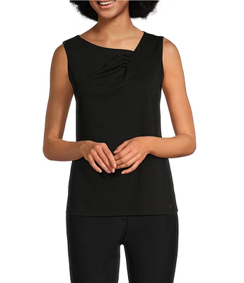 Donna Karan Ruched Asymmetrical Neckline Sleeveless Top