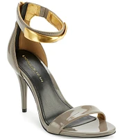 Donna Karan Sabina Patent Leather Metallic Ankle Strap Sandals