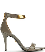 Donna Karan Sabina Patent Leather Metallic Ankle Strap Sandals