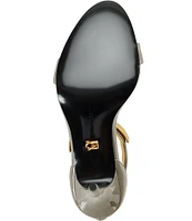 Donna Karan Sabina Patent Leather Metallic Ankle Strap Sandals