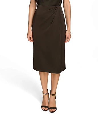 Donna Karan Satin Back Crepe Faux Wrap Midi Skirt