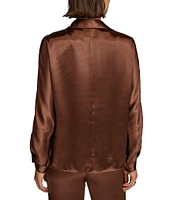 Donna Karan Satin Collared Neckline Cold Shoulder Long Sleeve Blouse