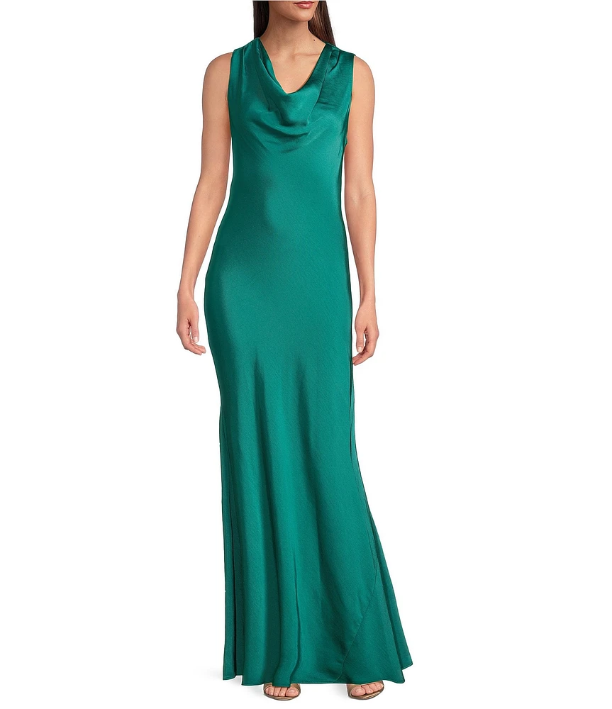Donna Karan Satin Cowl Neck Sleeveless Gown