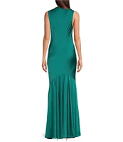 Donna Karan Satin Cowl Neck Sleeveless Gown