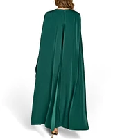 Donna Karan Satin Plunge V-Neck Cape A-Line Gown