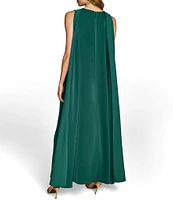 Donna Karan Satin Plunge V-Neck Cape A-Line Gown