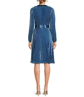 Donna Karan Satin V-Neck Long Sleeve Tie Sash Sheath Dress