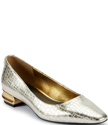 Donna Karan Savita Crocodile Embossed Metallic Patent Pumps