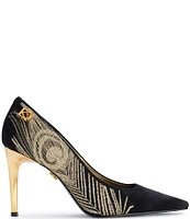 Donna Karan Savita High Suede Embroidered Peacock Pumps