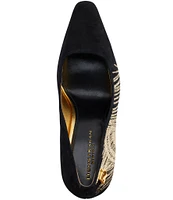 Donna Karan Savita High Suede Embroidered Peacock Pumps