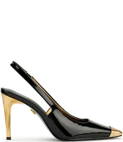 Donna Karan Savita Patent Leather Embossed Cap Toe Sling Pumps