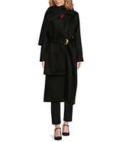 Donna Karan Scarf Notch Lapel Collar Belted Single Breasted Coat