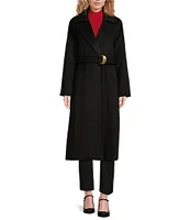 Donna Karan Scarf Notch Lapel Collar Belted Single Breasted Coat