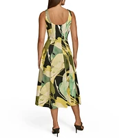 Donna Karan Scoop Neck Sleeveless Fit and Flare Cotton Sateen Midi Dress