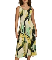 Donna Karan Scoop Neck Sleeveless Fit and Flare Cotton Sateen Midi Dress