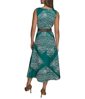 Donna Karan Scuba Boat Neck Sleeveless Belted Midi A-Line Dress