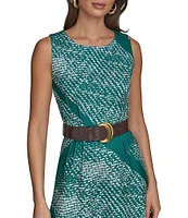 Donna Karan Scuba Boat Neck Sleeveless Belted Midi A-Line Dress
