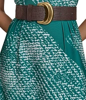 Donna Karan Scuba Boat Neck Sleeveless Belted Midi A-Line Dress