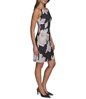 Donna Karan Scuba Boat Neck Sleeveless Floral Sheath Dress