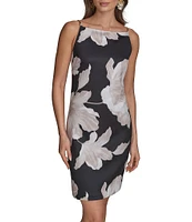 Donna Karan Scuba Boat Neck Sleeveless Floral Sheath Dress
