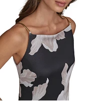 Donna Karan Scuba Boat Neck Sleeveless Floral Sheath Dress