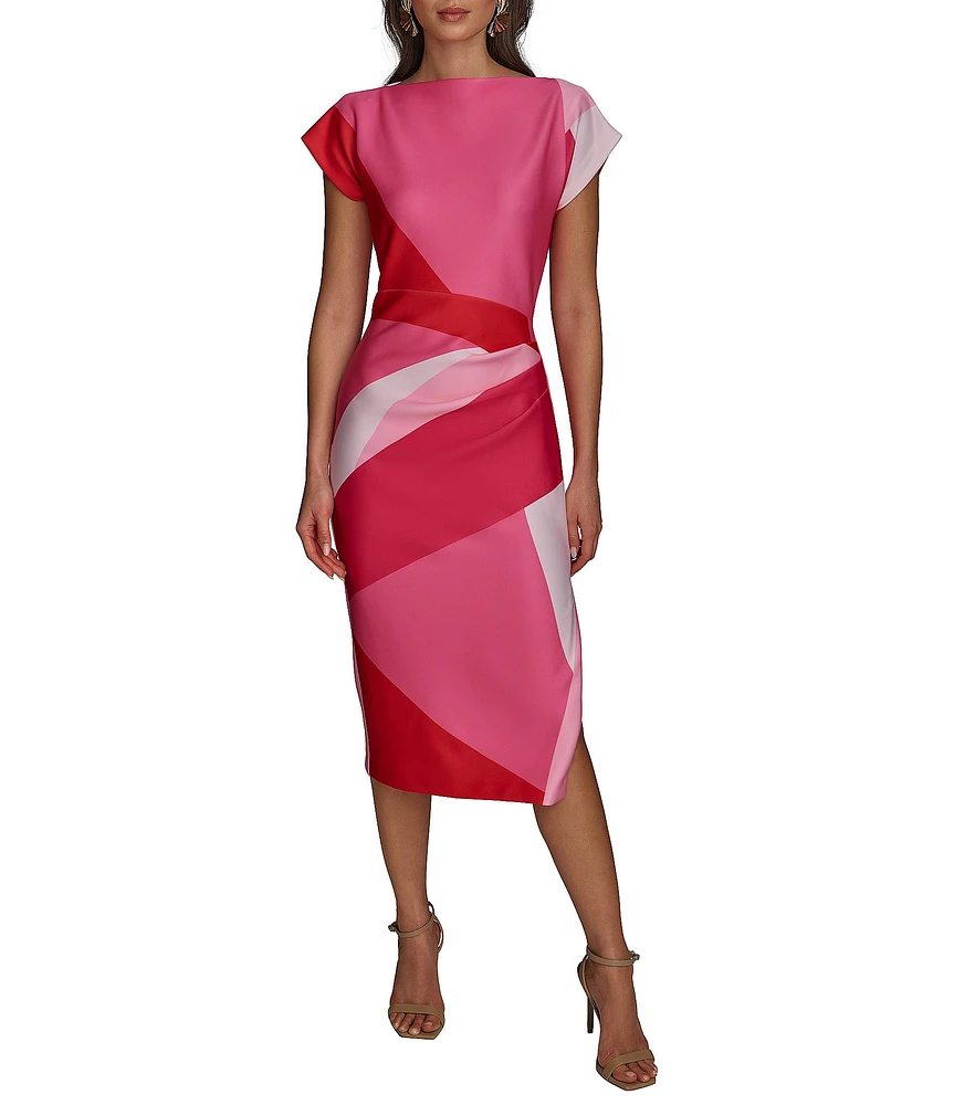 Donna Karan Scuba Boatneck Cap Sleeve Midi Sheath Dress