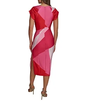 Donna Karan Scuba Boatneck Cap Sleeve Midi Sheath Dress