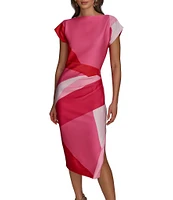 Donna Karan Scuba Boatneck Cap Sleeve Midi Sheath Dress