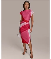 Donna Karan Scuba Boatneck Cap Sleeve Midi Sheath Dress