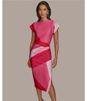 Donna Karan Scuba Boatneck Cap Sleeve Midi Sheath Dress