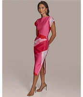 Donna Karan Scuba Boatneck Cap Sleeve Midi Sheath Dress