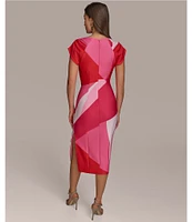 Donna Karan Scuba Boatneck Cap Sleeve Midi Sheath Dress