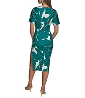 Donna Karan Scuba Boatneck Short Sleeve Midi Sheath Dress