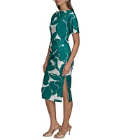 Donna Karan Scuba Boatneck Short Sleeve Midi Sheath Dress