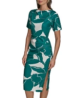 Donna Karan Scuba Boatneck Short Sleeve Midi Sheath Dress