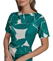 Donna Karan Scuba Boatneck Short Sleeve Midi Sheath Dress