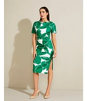 Donna Karan Scuba Boatneck Short Sleeve Midi Sheath Dress