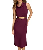 Donna Karan Scuba Cowl Neck Sleeveless Belted Shift Dress