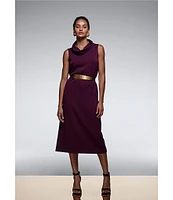 Donna Karan Scuba Cowl Neck Sleeveless Belted Shift Dress