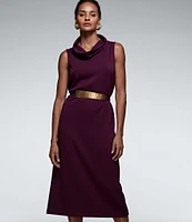 Donna Karan Scuba Cowl Neck Sleeveless Belted Shift Dress