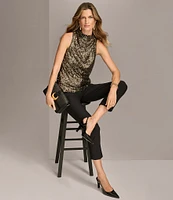 Donna Karan Sequin High Cowl Neck Sleeveless Top