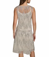 Donna Karan Sequin Mesh Crew Neck Sleeveless Top